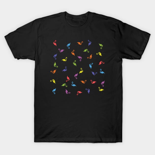 A Rainbow of Flamingos T-Shirt by sadsquatch